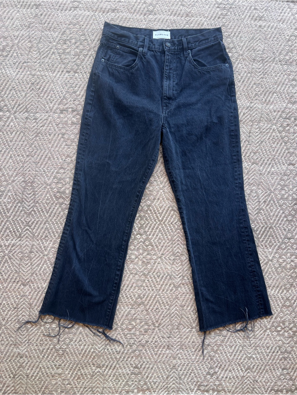 SLVRLAKE Frankie Jeans 31 Black High Rise Cropped Bootcut Flare Denim